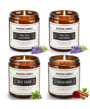 Scented Candles Set Aromatherapy Candles for Home Scented Made with Soy Wax and Essential Oils Over 50 Hour Burn Time Black Amber Jar Candles Gifts for Women and Men 7.1 oz - Pack of 4 4 packs