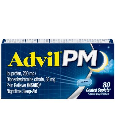 Advil PM Pain Reliever and Nighttime Sleep Aid Pain Medicine with Ibuprofen for Pain Relief and Diphenhydramine Citrate for a Sleep Aid - 80 Coated Caplets