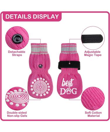 MIHACHI Anti-Slip Dog Socks - 3 Pairs | Double Side Non-Slip Paw Protection | Strong Traction Control for Large Dogs | Adjustable Straps | Rose Red - Buy Online on GoSupps.com
