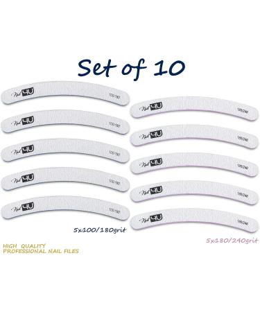 Curved Nail Files 5x 100/180 Grit 5x 180/240 Grit Nail4U Professional Nail File Banana Boomerang Emery Board Manicure Pedicure Set of 10 - Buy Online on GoSupps.com