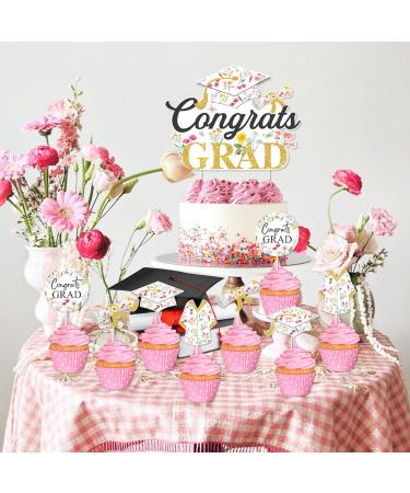 Graduation Party Decorations for Girls - 25pcs Wildflower Congrats Grad Cake Topper Cupcake Toppers Floral Cake Decorations for Class of 2024 Congrats Grad Graduation Party - Buy Online on GoSupps.com