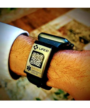 LIFE ID Helper Medical ID | Editable Silicone Tag | 3 x 0.5 inches | Fits Any Watch Band | Black Stainless Face - Buy Online on GoSupps.com