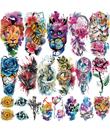 77 Sheets Watercolor Temporary Tattoo  17 Sheets Half Arm Butterfly Flower Lion Wolf Dream Catcher Fake Tattoos for Men Women  60 Sheets Small Tattoo Waterproof Realistic Tattoo for Adults Kids Girls
