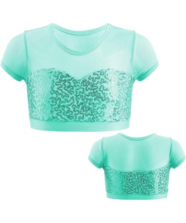 Aislor Girls Sparkly Sequins Cap Sleeve Fitness Crop Top - Mint Green, 6 Years - Buy Online on GoSupps.com