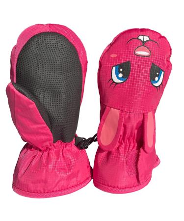 Winter gloves Faustlings Children Gloves Ski gloves Snow hand shoes for 1-9 years girls boys winter gloves PU palm waterproof windple warm fleece skiing Snowboard running s (1-3 years old) pink rabbit