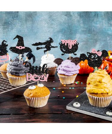 Gyufise 24Pcs Halloween Cupcake Toppers Glitter Pink Ghost Little Boo Bat Witch Cat Pumpkin Cupcake for Halloween Theme Baby Shower Birthday Party Cake Decorations Supplies Pattern 23 - Buy Online on GoSupps.com