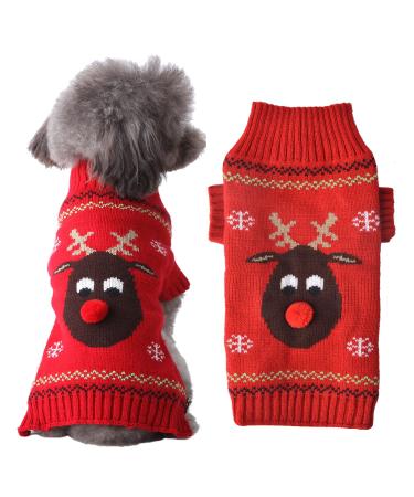 HRTTSY Dog Sweater for Christmas Cartoon Reindeer Pet Cat Winter Knitwear Warm Clothes XS Red Reindeer