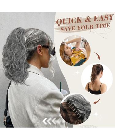 BARSDAR 14'' Short Wavy Claw Clip Ponytail Extension - Curly Gray Synthetic Hairpiece for Women - Daily & Halloween Use - Black/Gray/White Mix - Pack of 1 - Buy Online on GoSupps.com
