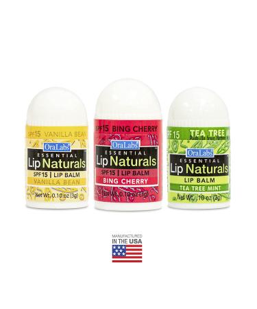 Lip Naturals Mini Lip Balm Pack with SPF-15 Sunscreen | 12-count Assorted with Keychain | Made in USA | Tea Tree Mint, Vanilla Bean, Bing Cherry Flavors (0.10oz/3g each) - Buy Online on GoSupps.com