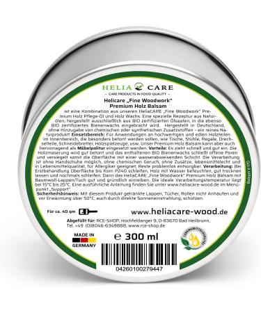 Heliacare Premium Bio Wood & Furniture Balsam - 300ml Beeswax Balm for Furniture Maintenance and Woodworkers - Food Quality Protection - Buy Online on GoSupps.com