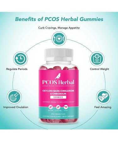 PCOS Herbal Gummies with Ceylon Cinnamon & Chromium - Hormonal Balance & Craving Control - Sugar-Free, Gluten-Free, Vegan - 60ct - Buy Online on GoSupps.com