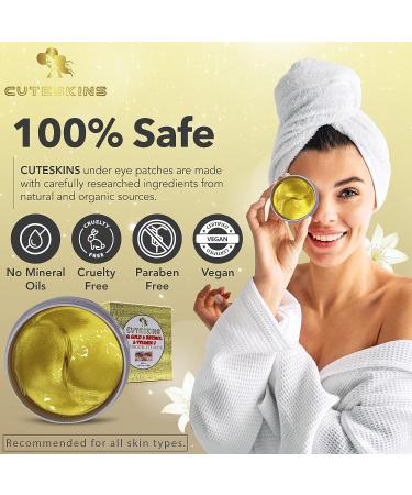 CUTESKINS 60 pcs Hydrogel Under Eye Patches with Collagen, 24K Gold, Vitamin C & Retinol - For Puffiness, Dark Circles, Fine Lines, Wrinkles & Anti-Aging - Buy Online on GoSupps.com