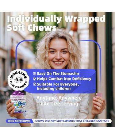 Iron Soft Chews Supplement with Vitamin C | Blueberry Flavored | Gluten Free | Iron Supplement for Women Men and Kids | 60 Count | 2 Month Supply - Buy Online on GoSupps.com
