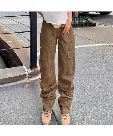 High Waist Baggy Cargo Pants | Teen Girls Women Fashion Lounge Trousers | Y2K E-Girl Streetwear Brown Medium - Buy Online on GoSupps.com