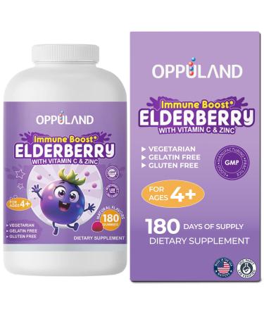 Immune Support Gummies - Elderberry Vitamin C Zinc Supplement for Adults & Kids - Daily Multivitamin Gummies to Boost Immunity Power & Wellness Naturally Chewable Supplements - 180 Day Supply 180 Count (Pack of 1)