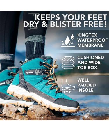 Foxelli Women's Waterproof Suede Hiking Boots - Breathable & Lightweight - Size 8.5 Teal - Buy Online on GoSupps.com