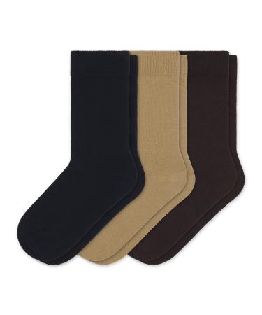 Sugar Free Sox Health & Comfort Womens Diabetic Crew Socks 3 Pack (9-11 Black/Brown/Khaki)