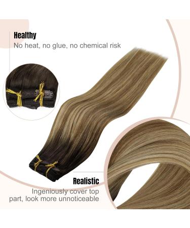 FSHINE 50cm Balayage Clip-In Hair Extensions - Medium Brown & Platinum Blonde Real Hair (120g 7 Pieces) for Women - Buy Online on GoSupps.com