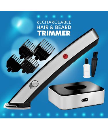 Groom Essentials Electric Hair and Beard Trimmer for Men - Cordless Grooming Kit with Charging Base Rechargeable Sideburn Trimmer 4 Trimming Guides & LED Indicator for Precision Grooming - Buy Online on GoSupps.com