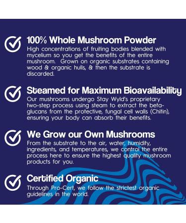 Stay Wyld Organics - Reishi Mushroom Supplement Capsules - 100% Canadian Grown Mushrooms Organic Reishi Mushroom Supplements For Mental Wellness and Calm - 90 Capsules - Buy Online on GoSupps.com