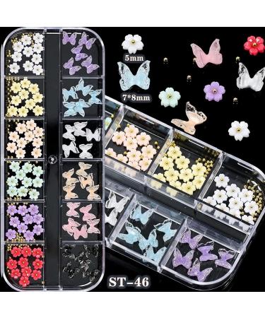 3D Flowers & Butterfly Nail Charms with Golden Caviar Beads - Nail Art Studs & Diamonds for Women DIY Nails - Buy Online on GoSupps.com
