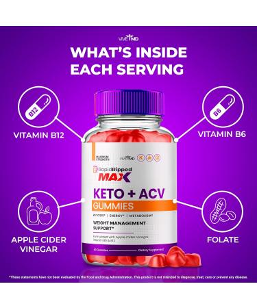 Rapid Ripped Max Keto ACV Gummies - 1000MG Extra Strength All Natural Apple Cider Vinegar & Vitamin B12 - 2 Pack Reviews - Buy Online on GoSupps.com