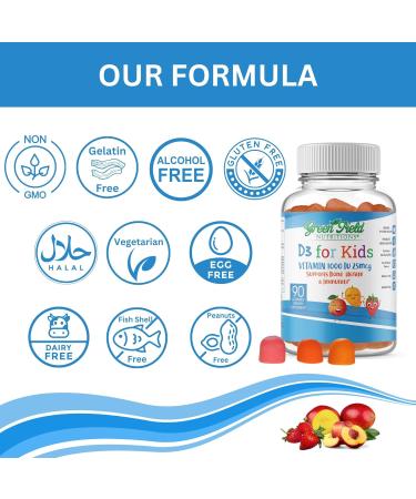 Greenfield Nutritions Halal Vitamin D3 for Kids 1000 IU 90 Gummies | Chewable Kids Vitamin D Supplement Supports Bone and Immune System | Non-GMO Gelatin-Free Gluten-Free - Buy Online on GoSupps.com