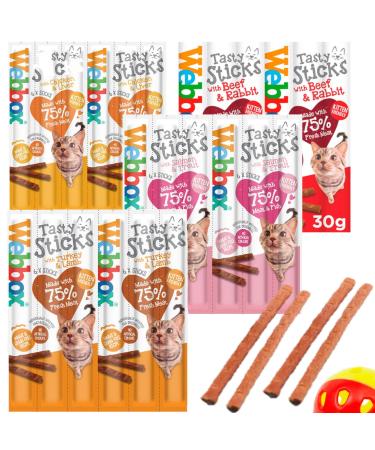 Pulla Variety Cat Sticks Cat Tasty Salmon & Trout Chicken & Liver Turkey & Lamb Beef and Rabbit - Sticks 24 Sticks (4pack)