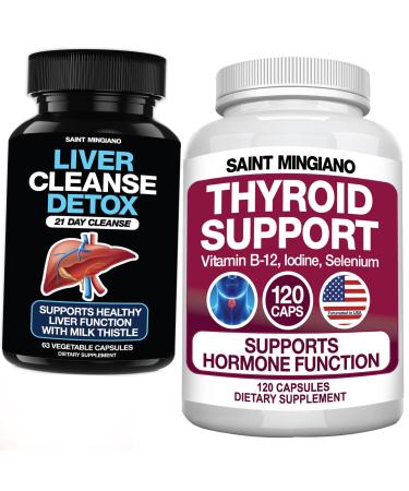 Saint Mingiano Thyroid Support Supplement 120 Capsules - with - Liver Cleanse Detox & Repair - 21 Day Cleanse