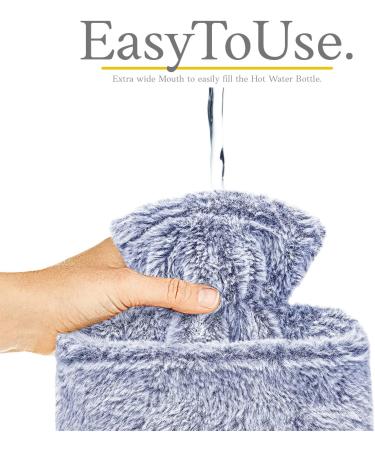 Qomfor Premium Fluffy Faux Fur Hot Water Bottle with Kangaroo Pocket - 1.8l Large - Blue - Pain Relief for Neck, Shoulders, Hands, and Feet - Buy Online on GoSupps.com