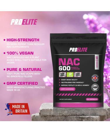 Pure NAC N Acetyl Cysteine 600mg 30 Capsules Vegan Amino Acid L-Cysteine Supplement Replenishes Antioxidant Glutathione Made in UK by PROELITE - Buy Online on GoSupps.com