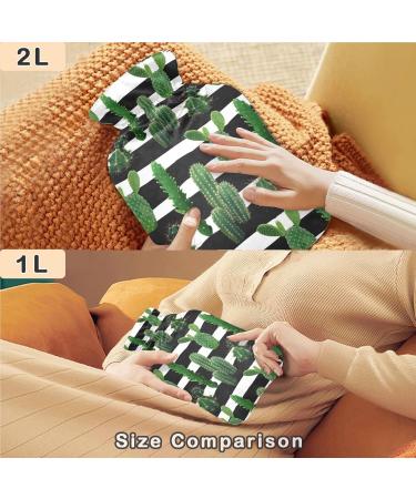 Naanle 2L Transparent Hot Water Bottle with Lid - Stripes Cactus Plant Design for Pain Relief Menstrual Cramps and Heat/Cool Therapy - Ideal for Hands & Feet - Buy Online on GoSupps.com