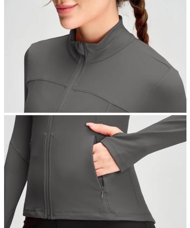 Queenieke Women's Long Sleeve Running Jacket - Light Breathable & Stylish Full Zip Sports Jacket with Pockets for Fitness & Yoga - Meteorite Gray XS - Buy Online on GoSupps.com