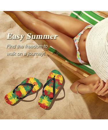 Mnsruu Flip-Flops with Marijuana Leaves | Striped Multi-Colored Design for Home Hotel Spa & Travel | Unisex Footwear for Men & Women - Buy Online on GoSupps.com