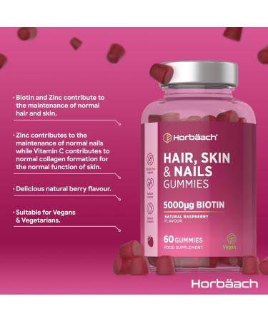 Horbaach Hair Skin and Nails Vitamin with Biotin Vitamin B8 Vitamin B12 Vitamin C Hair Skin Nails 60 Vegan Raspberry Flavored Gummies Horbach - Buy Online on GoSupps.com