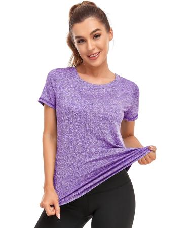 Abrooical Women's Short Sleeve Workout Shirt - Crewneck Sports Yoga Running Tee - Large Purple - Buy Online on GoSupps.com