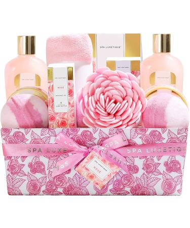 Spa Luxetique Spa Gift Set 12pcs Rose Bath Gift Set Bath Sets for Women Gifts Luxury Spa Set with Bubble Bath Body Lotion Hand Cream Women Gifts Mum Gifts Thank You Gifts for Women