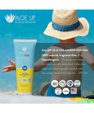 Aloe Up Kids SPF 50 Sunscreen - Gentle & Quick-Drying UV Protection with Aloe - Safe for Face, Body & Toddlers - Reef Safe - 6oz - Buy Online on GoSupps.com