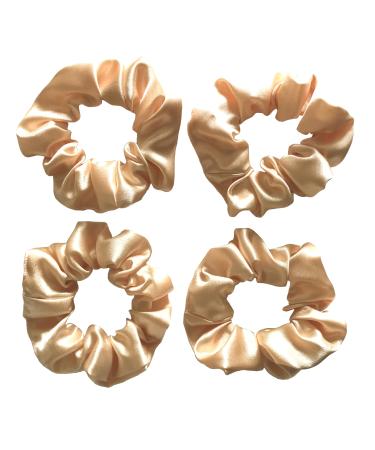 Scrunchies Set 4 Pieces Satin. Quality Crepe Back Satin. Large. (Peach)