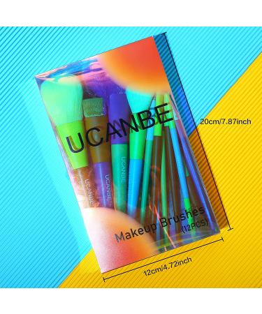 UCANBE 12pcs Rainbow Makeup Brushes Set - Premium Synthetic for Face Eyes Shadow, Foundation, Blush, Eyeliner, Eyebrow - Includes Concealer and Cream Blending - Professional Make Up Brush Kit - Buy Online on GoSupps.com