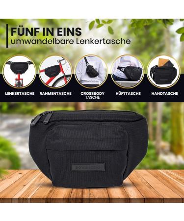 BOMENCE Small Bike Handlebar Pocket - 2-in-1 Sustainable Belt & Hip Pocket Made from Recycled PET (Black) - Buy Online on GoSupps.com