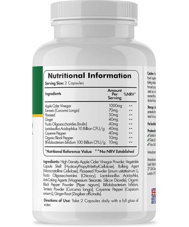 Organic Raw Apple Cider Vinegar Complex with Turmeric, Ginger, Probiotics & Prebiotics - 120 Vegan Capsules - Buy Online on GoSupps.com