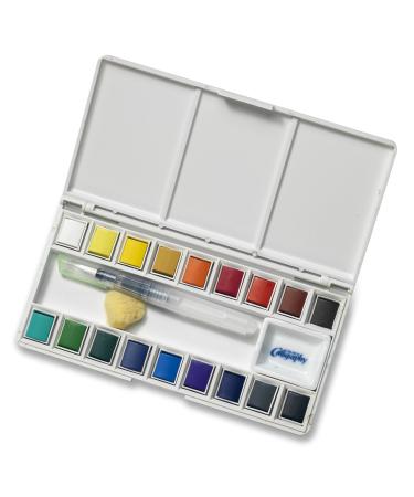 Jerry Q Art 18 Assorted Water Colors Travel Pocket Set- Quality Refillable Water Brush with Sponge - Easy to Blend Colors - Built in Palette - Perfect for Painting On The Go JQ-118