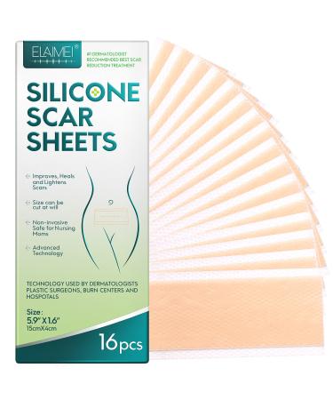 Silicone Scar Sheets Professional Silicone Tape for Scars(16 pads-5.9 x 1.6 ) Silicone Scar Tape Scar Removal Sheets Silicone Scar Strips for Surgical Scars C-Section Surgery Burn Keloid Acne