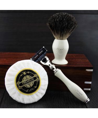 Premium 3 Edge Shaving Razor Kit - Black Badger Hair Brush & Soap in Handmade Wooden Box | Perfect Gift for Men - Buy Online on GoSupps.com