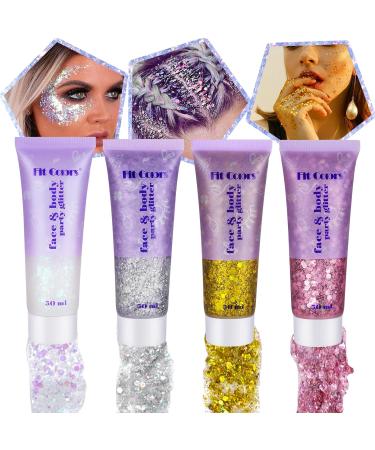 Jewan Body Glitter Gel - 4 Pieces of Chunky Glitter for Hair Face & Body | Festival Makeup & Party Essentials - Buy Online on GoSupps.com