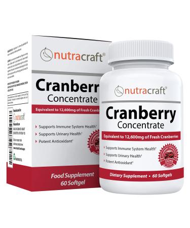 Nutracraft 1 Cranberry Extract Supplement for Bladder & Urinary Tract Support - 12 600 mg of Fresh Cranberries Vitamin C & E and Polyphenols per Capsule - 60 Softgels