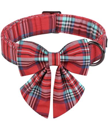 Aring Pet dog collar adorable Christmas dog collar with sailor fly adjustable soft red checked Christmas loop dog collar with metal buckle S red