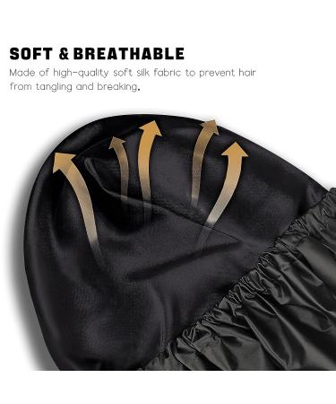 Satin Lined Shower Cap for Women, Adjustable & Double Layered - Waterproof & Breathable - Extra Large & Reusable - Ideal for All Hair Styles (Black) - Buy Online on GoSupps.com
