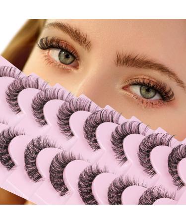 Russian Strip Lashes Natural Look Cat Eye Style with Clear Band 8 Pairs Fluffy Wispy 3D Effect False Eyelashes Thin Volume Fake Lashes Pack By GVEFETIEE A- Russian Strip